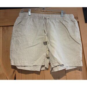 Talbots Shorts Womens L Beige Linen Lightweight Drawstring Tassle Beachy